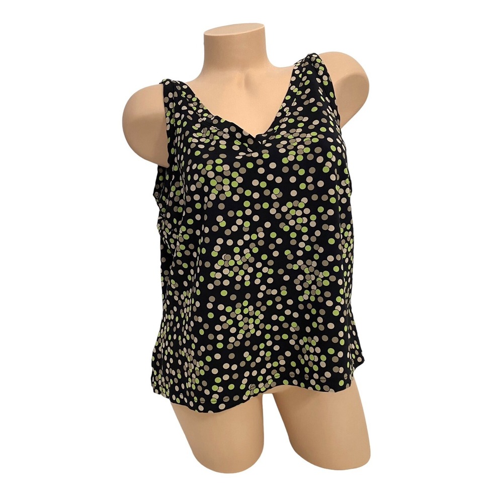 TALBOTS Women's 1X PETITE Sleeveless Black Polka Dot V-neck Tank Top EUC